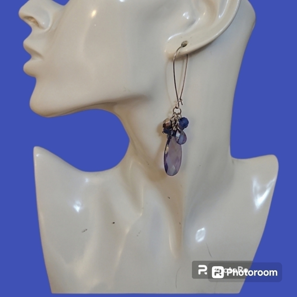 3/$30 Blue Acrylic Prism Beaded Long Hoop Earrings